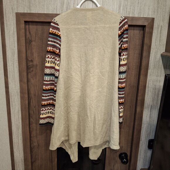 Flying Tomato Women Taupe Open Cardigan Aztec Long Sleeves Sz M - Picture 2 of 4